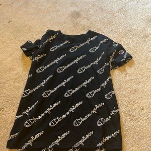 champion t-shirt shirt sleeve   color:black with white writing